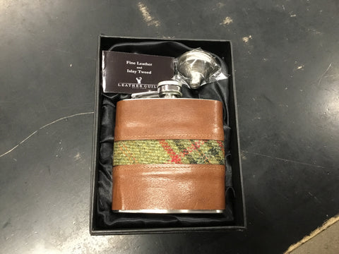 Leather Guild Corbett 6oz Hip Flask Green Tweed