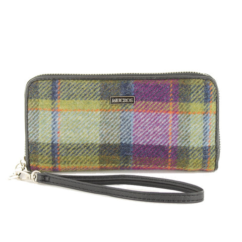 Mucros Weavers Tweed Wallet - Moss Green and Violet Tartan