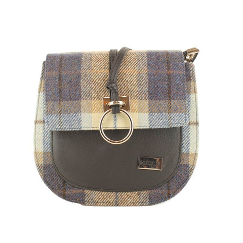 Mucros Weavers Grace Tweed Bag - Tan and Blue Tartan