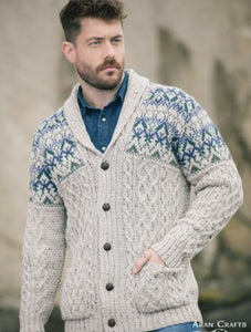 Aran Crafts - Shawl Cardigan with Fairisle (Skiddaw)