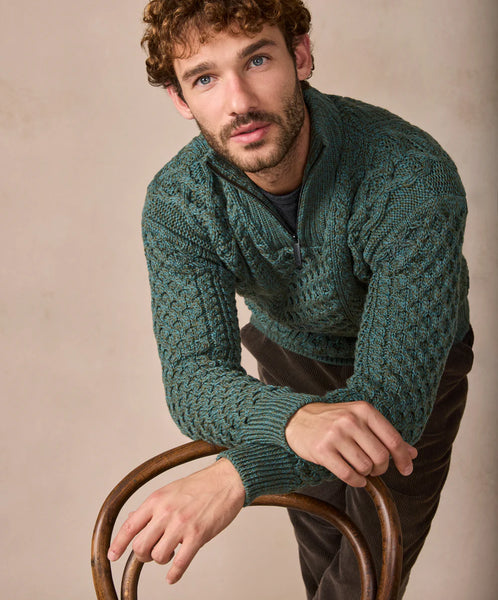 IrelandsEye - Dromore Aran Troyer Sweater - Fern Marl - A685
