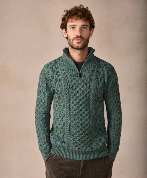 IrelandsEye - Dromore Aran Troyer Sweater - Fern Marl - A685