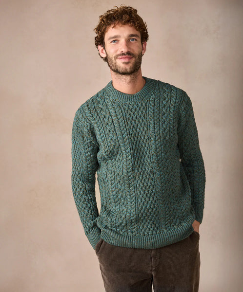 IrelandsEye - Unisex Cuilean Aran Crew Neck Sweater - Fern Marl - A887
