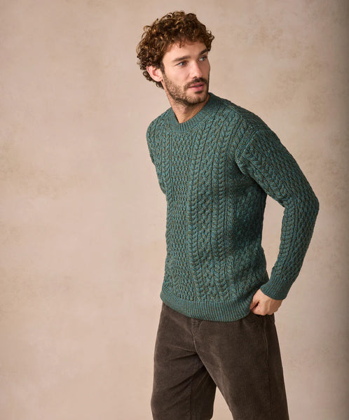 IrelandsEye - Unisex Cuilean Aran Crew Neck Sweater - Fern Marl - A887