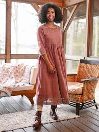 April Cornell Happy Mushroom Corduroy Dress Sunwashed maroon