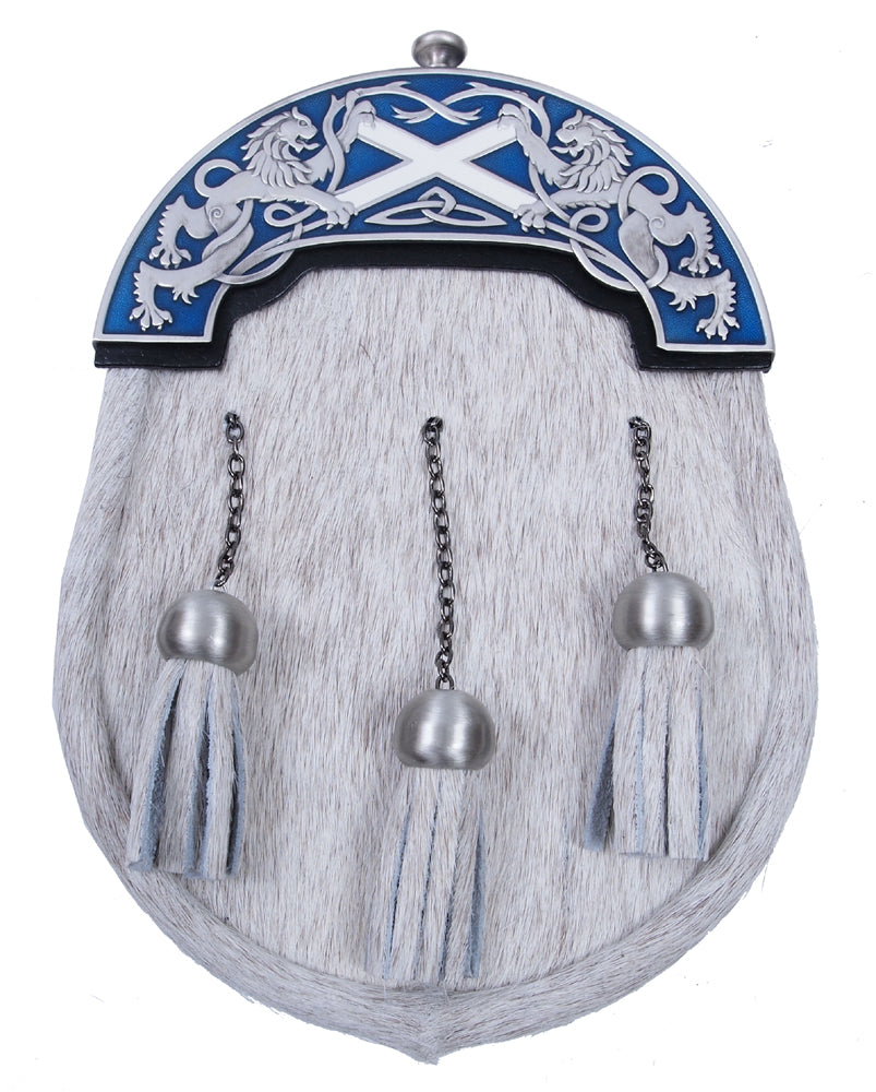 Highland Salt Blue Enamel Semi Dress Sporran - Light Bovine (St. Kilda)