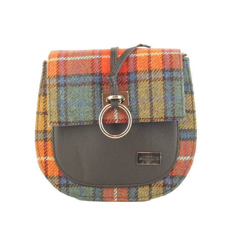 Mucros Weavers Grace Tweed Bag - Tan and Blue Tartan