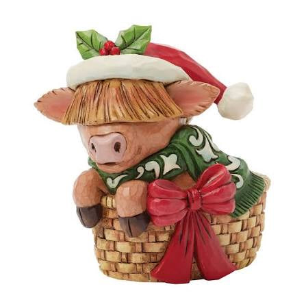 Jim shore Highland Cow in a basket Mini