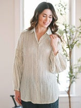 April Cornell -Hartford Stripe Blouse - Ecru Charcoal - BLA5006Z