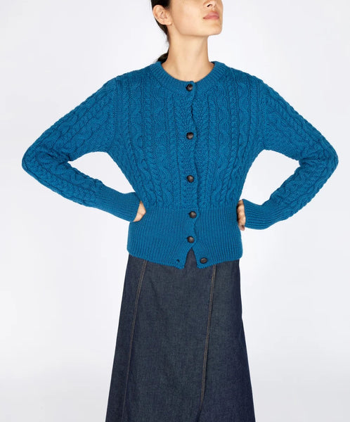 IrelandsEye -Elva Merino Cropped Cardigan - Sapphire Marl - C293
