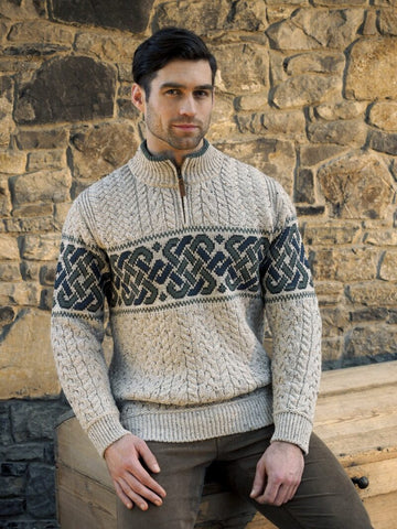 Aran Crafts Celtic Jacquard Half Zip Sweater