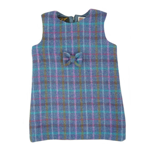 Harris Tweed Pinafore Dress with Bow in Purple Multi Check