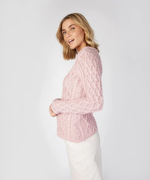 IrelandsEye Lattice Cable Aran Sweater - Pale Pink (A654)