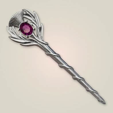 Thistle With Purple Stone Kilt Pin