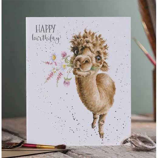 Wrendale Card - Birthday Flowers (Camel)