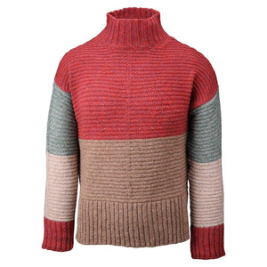 IrelandsEye Contrast Panel Funnel Neck Sweater - Red/Tan