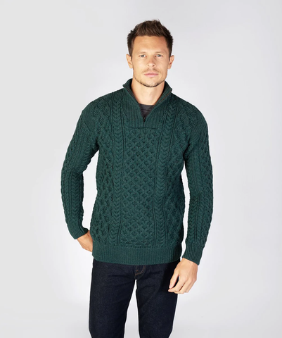 IrelandsEye Dromore Aran Troyer Sweater - Evergreen