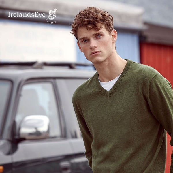 IrelandsEye Men’s Soft Touch V Neck Sweater - Greenery