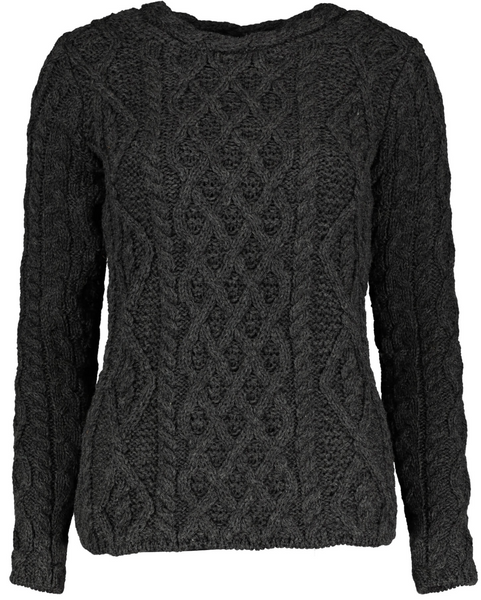 IrelandsEye Lattice Cable Lambay Aran Sweater - Graphite