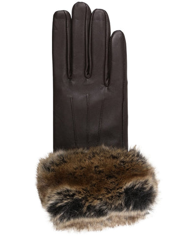 Barbour Fur Trim Brown Leather Gloves