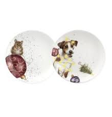Wrendale Christmas Plate Set - Dog/Mouse