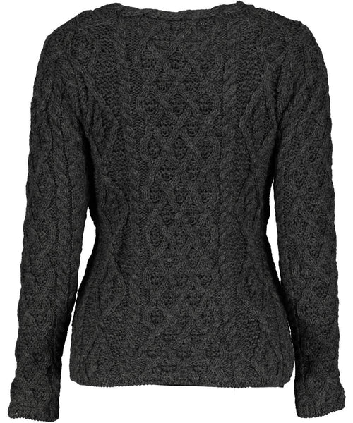 IrelandsEye Lattice Cable Lambay Aran Sweater - Graphite