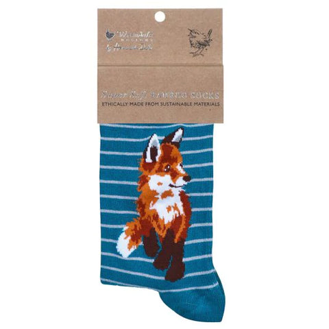 Wrendale Born To Be Wild Fox Socks - Teal