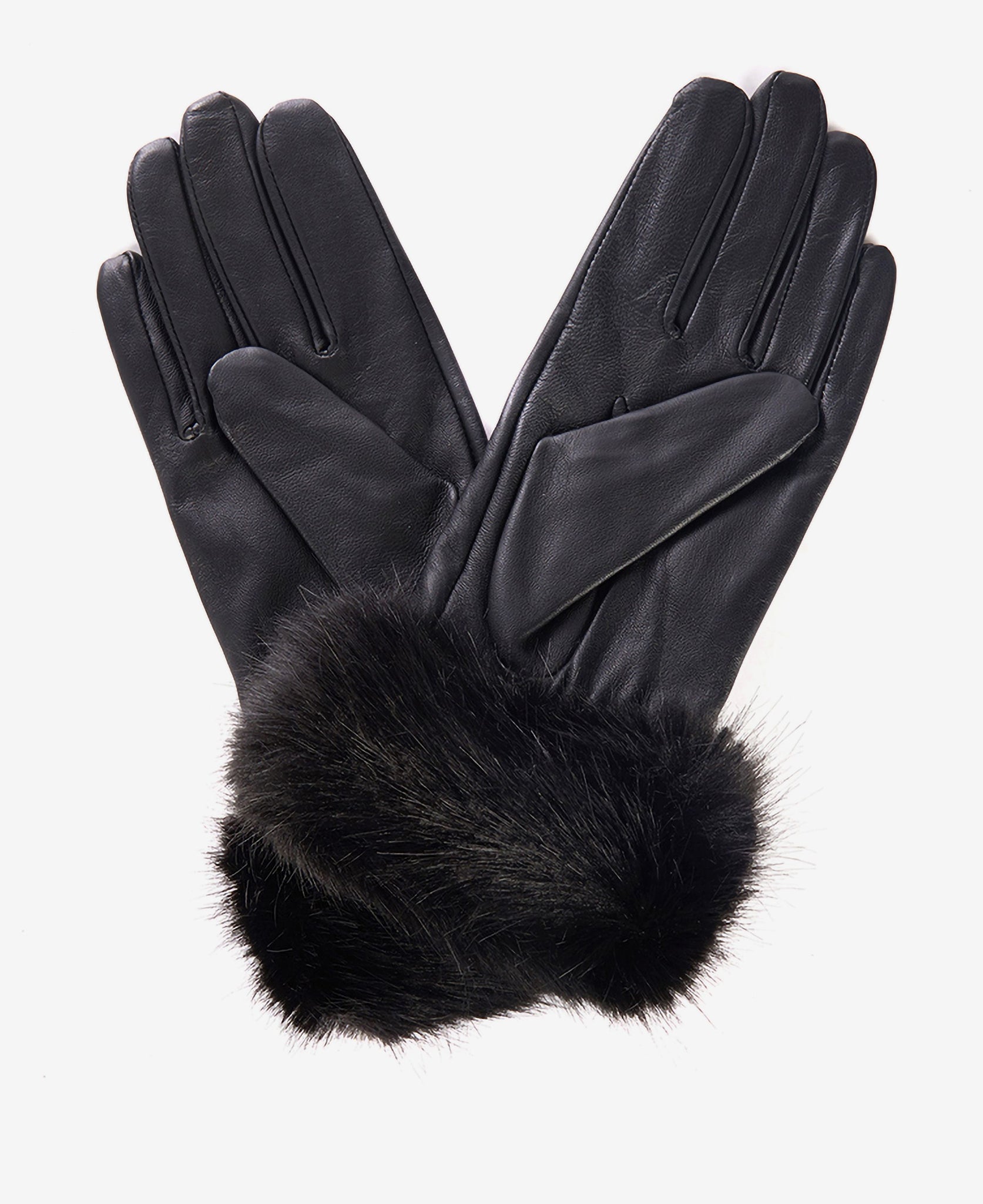Barbour Ladies Black Leather Fur Trim Gloves